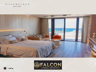 شالية فندقي علي البحر خدمة VIP صف اول علي البحر في ارقي قري الساحل اورا - الساحل الشمالي SILVER SANDS - ORA NORTH COAST