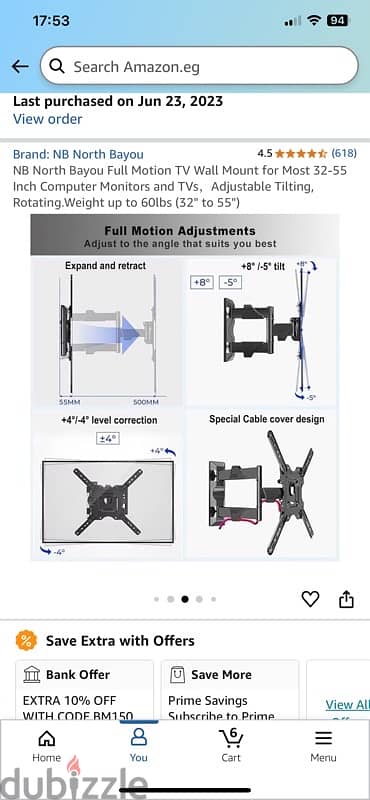 NB North Bayou Full Motion TV Wall Mount for Most 32-55  TVs, 1