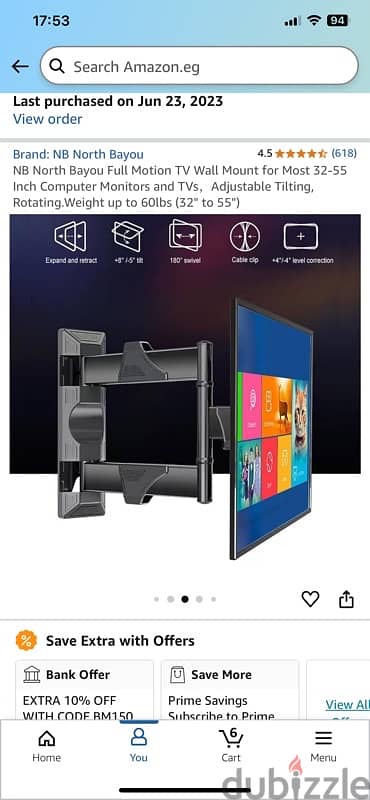 NB North Bayou Full Motion TV Wall Mount for Most 32-55  TVs, 2