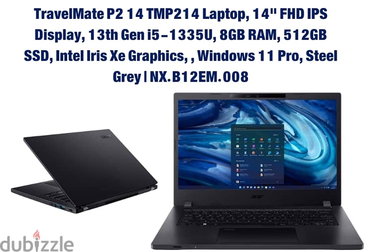 جديد - Acer TravelMate P2 14 - I5 - 1335U 8GB 512GB 14"FHD W11P 1