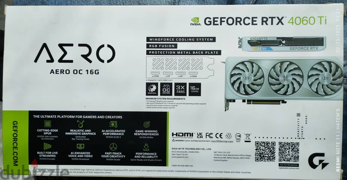 GeForce RTX Gigabyte Aero 4060 Ti OC 16 GB 3x windforce GDDR6 PCI-E 4 1