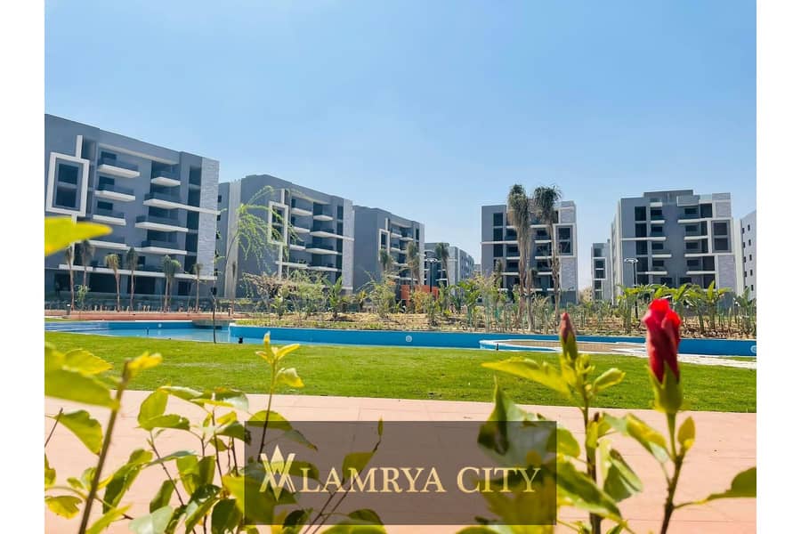 Apartment for sale in Sun Capital Compound, Simi finished, delivery in one year, with a view of the Pyramids. Area 119m, 2 bed, 1 bath, Payment 12y 0