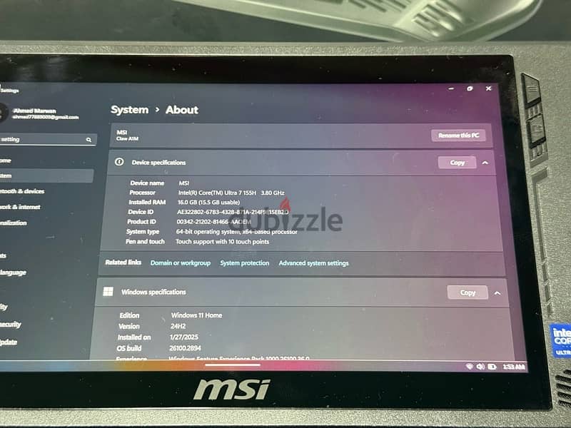 msi claw A1M intel core ultra 7 6