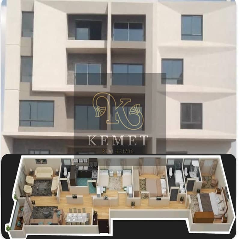 A 164 sqm apartment on a repeated floor, ready for immediate delivery with a 50% down payment and installment options for 18 months. Located in the Fi 0