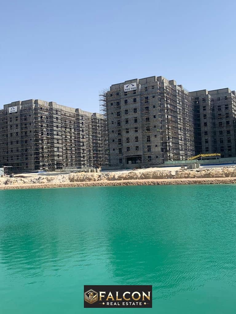 Receive a 142-meter apartment with a panoramic view of the sea and the lagoon, fully finished, Alamein Towers view, in installments 0