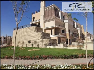 Villa Townhouse for sale with down payment 300,000  in sarai  new cairo installment over 12 years on landscape in the best location in 5th statement