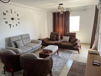 A special opportunity for furnished rent in Madinaty, 140 meters in B12, 3 bedrooms and 2 bathrooms, including a master room, a view of the stream, an