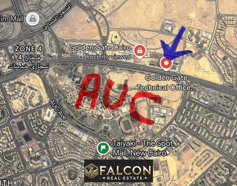 محل تجاري من شركة Redcon العالمية بواجهة مباشرة علي شارع التسعين ( امام الجامعة الامريكية AUC ) التجمع الخامس 0