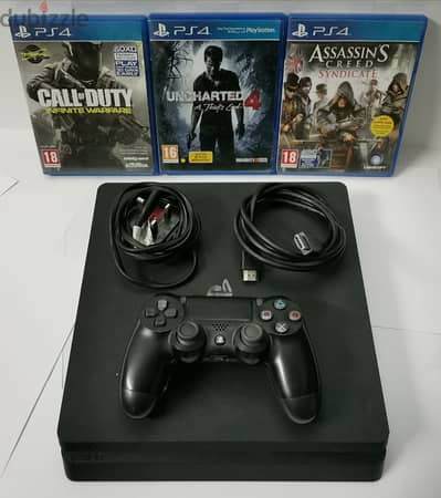 Playstation 4 slim + controller + 3 games | بلايستيشن 4 ودراع و3 العاب