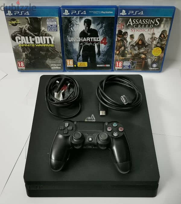 Playstation 4 slim + controller + 3 games | بلايستيشن 4 ودراع و3 العاب 0