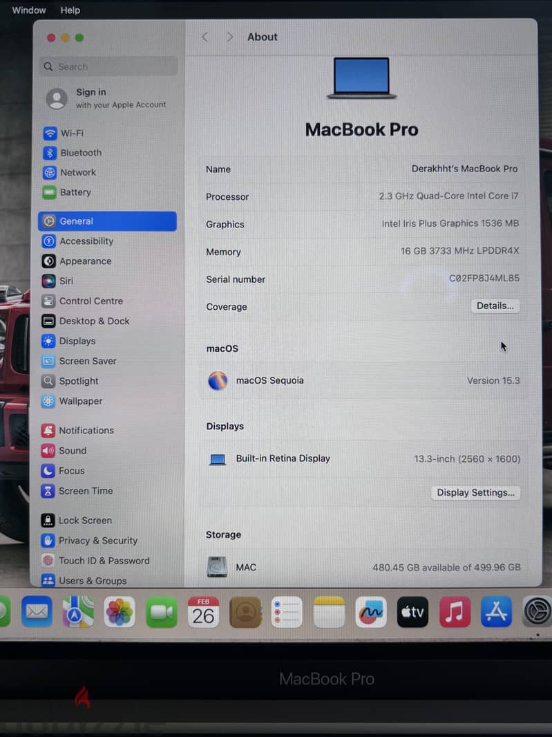 Macbook pro 2020 13inch  Corei7 512GB 16Ram 3