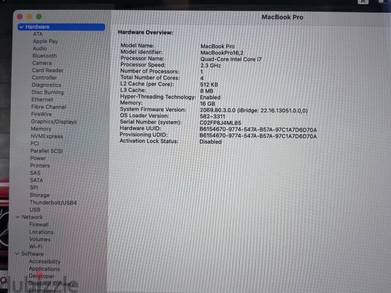 Macbook pro 2020 13inch  Corei7 512GB 16Ram 5