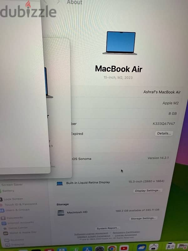 Apple MacBook Air 2023 15 inch M2 ram 8 hard 256 Arabic/English 7