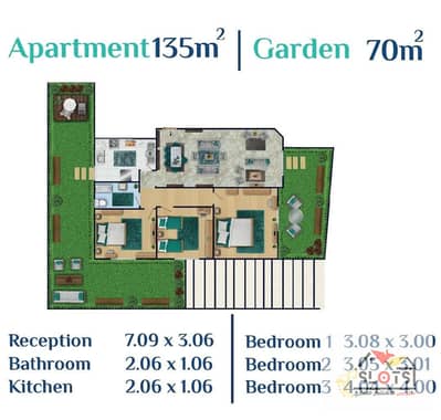 apartment for sale 135m + 70m garden in new nerges delivery 1,5 year