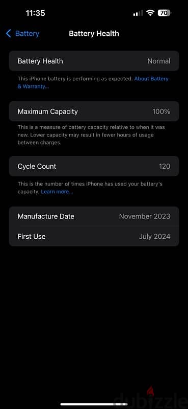 iphone 15 pro max battery 100% ايفون ١٥ برو ماكس ٢٥٦ 7