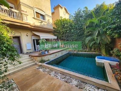 Villa for sale in Al Rehab, super deluxe finishing, with a private swimming pool, for sale with kitchen and air conditioners, the villa is completely