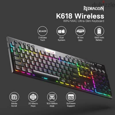 Redragon K618 Horus Wireless Mechanical Keyboard Open Box