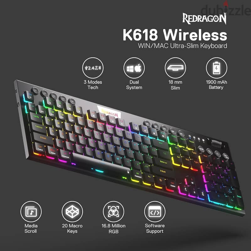 Redragon K618 Horus Wireless Mechanical Keyboard Open Box 0