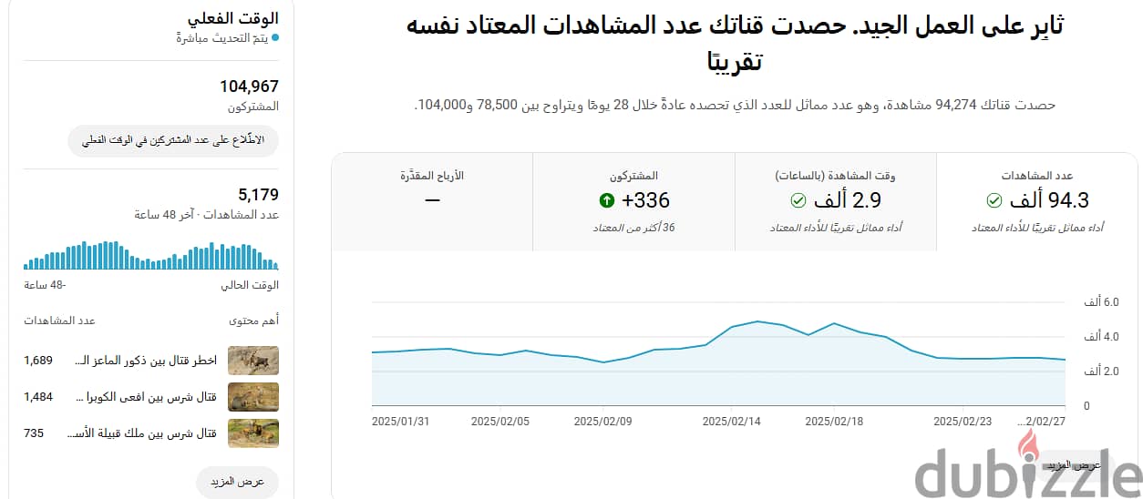 قناة يوتبوب +104 الف مشترك - محتوى مُحترم 0