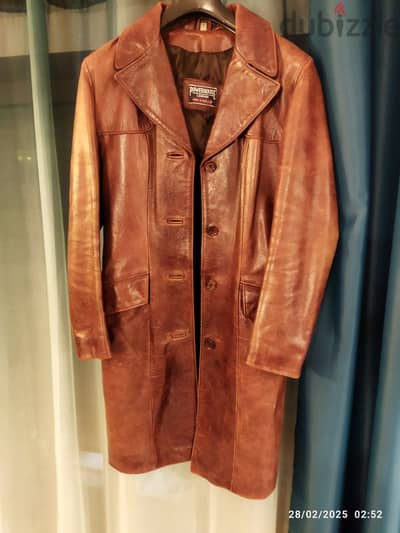 red original powerhouse leather coat بالطو جلد طبيعي اصلي احمر