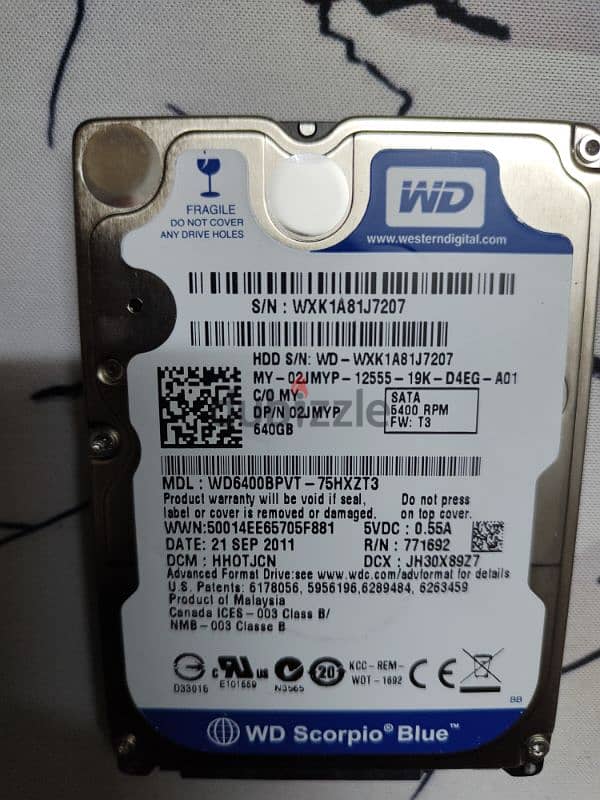 هارد لاب  640 جيجا  western digital blue 0