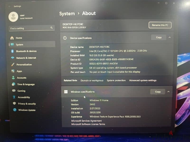 ASUS ROG Strix G15 G512LV i7 10th 7