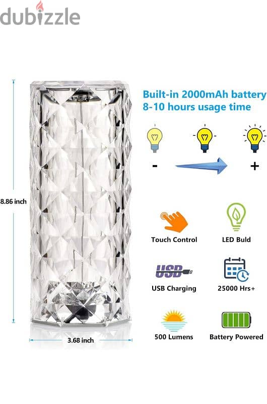 مصباح كريستالي للترابيزة يعمل باللمس ، LED للوضع بجانب السرير بـ 16لون 4