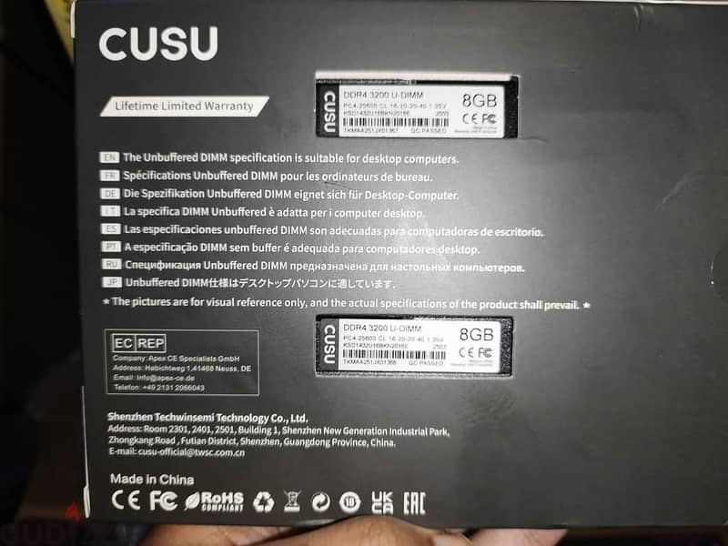 Cusu ram 16GB (2*8) DDR4 3200Mhz CL16 1