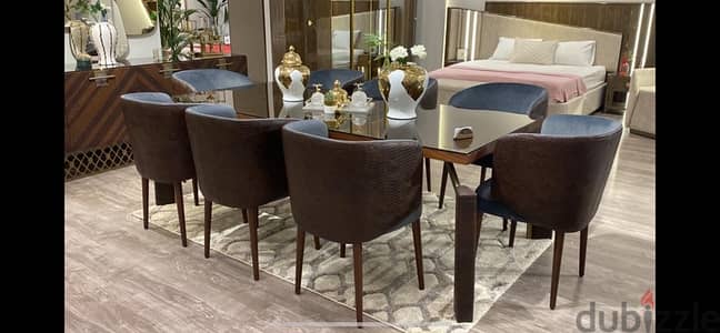 NEW Dining Room 8 chairs + buffet + mirror غرفة صفرة جهاز عروسة