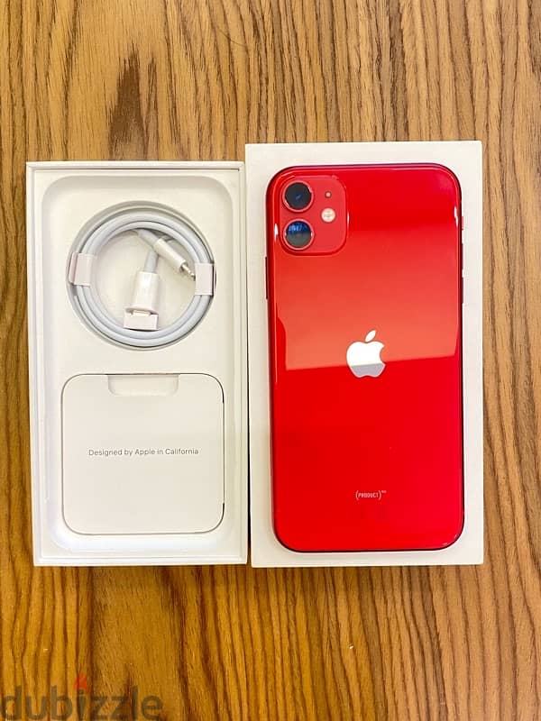 Iphone 11 red 128 giga with box and cable charger 4