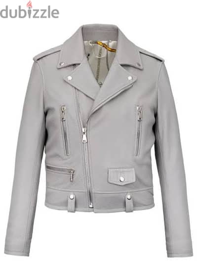 Grey Unisex Regular Fit Faux Leather Biker Jacket