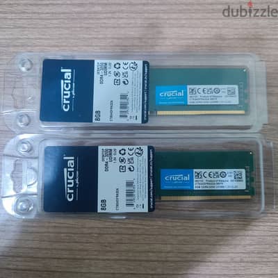 2 رامات Crucial 8GB DDR4 3200MHz بحالة ممتازة! 