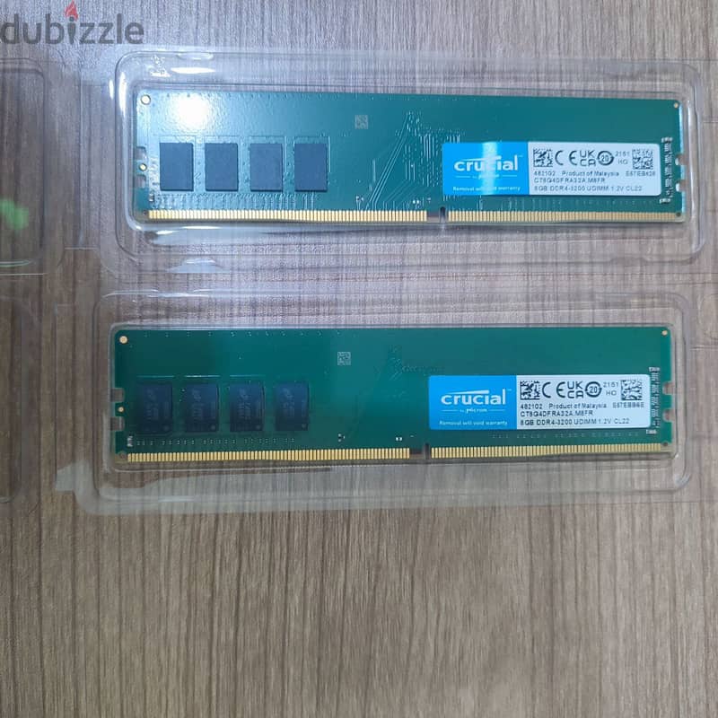 2 رامات Crucial 8GB DDR4 3200MHz بحالة ممتازة!  2