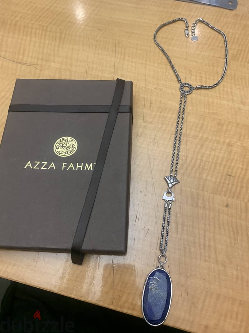 Azza Fahmy Unique Silver Necklace with blue stone عزة فهمي 1