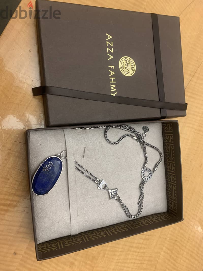 Azza Fahmy Unique Silver Necklace with blue stone عزة فهمي 2