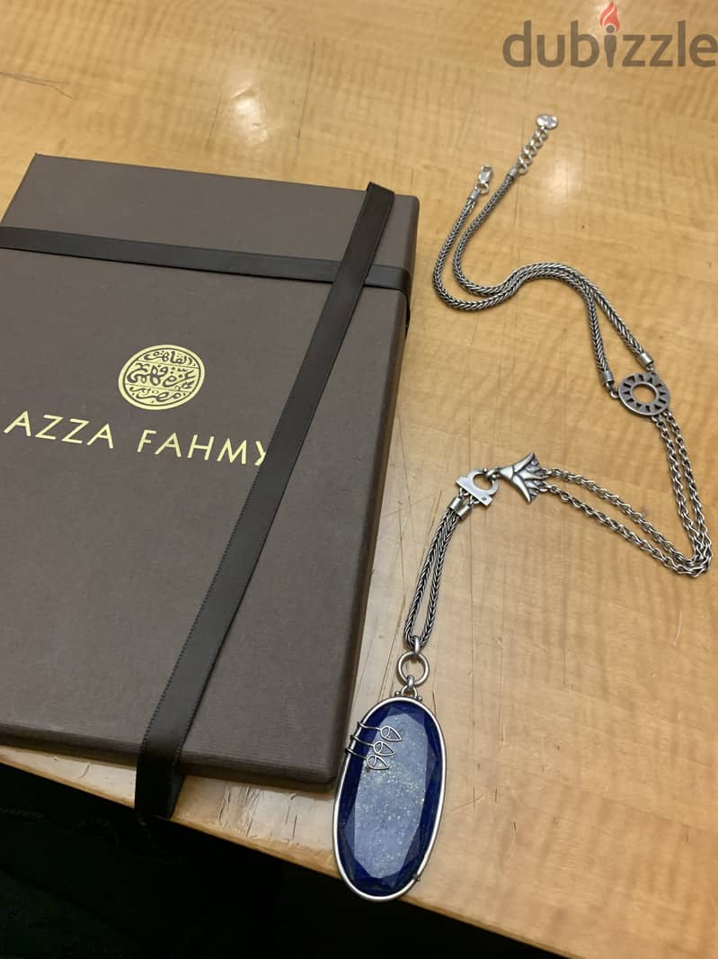 Azza Fahmy Unique Silver Necklace with blue stone عزة فهمي 3