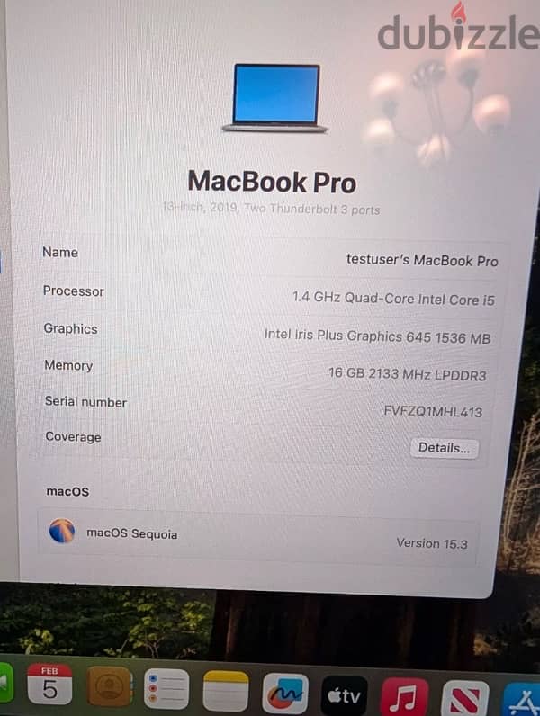 Apple MacBook pro 2019 i5 16Ram 256GB ابل ماك بوك برو 6