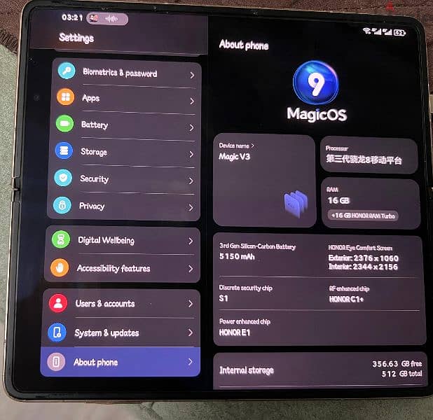 Honor Magic v3 fold 512 giga 16 ram مش عليه ضريبه 5