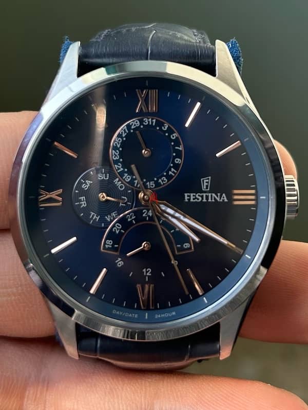 FESTINA RETRO WATCH F16823/3 BLUE LEATHER STRAP, MEN 3