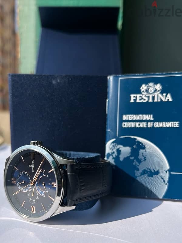 FESTINA RETRO WATCH F16823/3 BLUE LEATHER STRAP, MEN 1