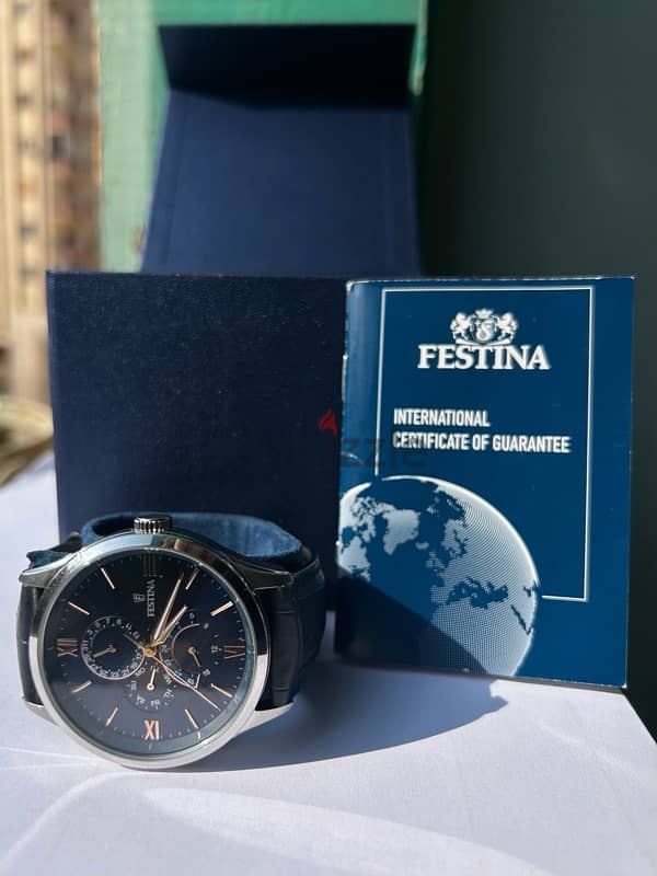 FESTINA RETRO WATCH F16823/3 BLUE LEATHER STRAP, MEN 2