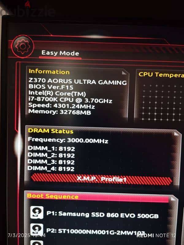 i7 8700k & Z370 auras ultra gaming wi fi 15