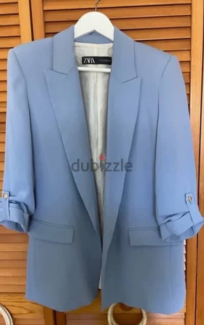 zara light blue blazer size large