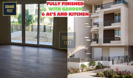 Fully finished apartment with garden for sale with ac's and kitchen cabinets at Pyramids Hills near of Palm Hills & New Giza and minutes from Zayed