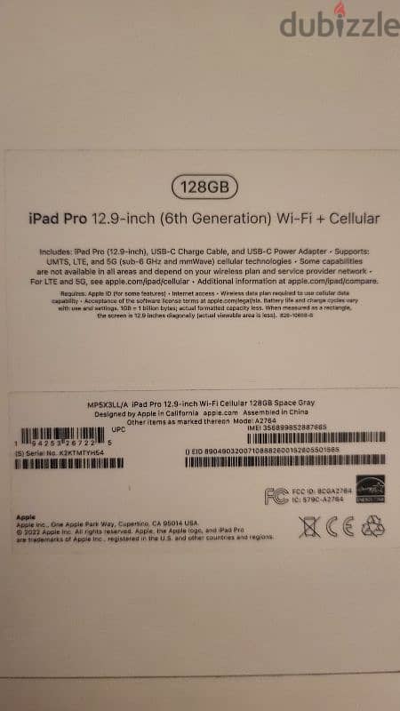 ipad pro m2 128 wifi+cellular sealed  new untouched from duabiphone 3