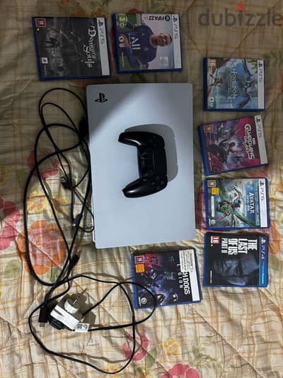 Playstaion 5 used with 7 games and 1 black controller