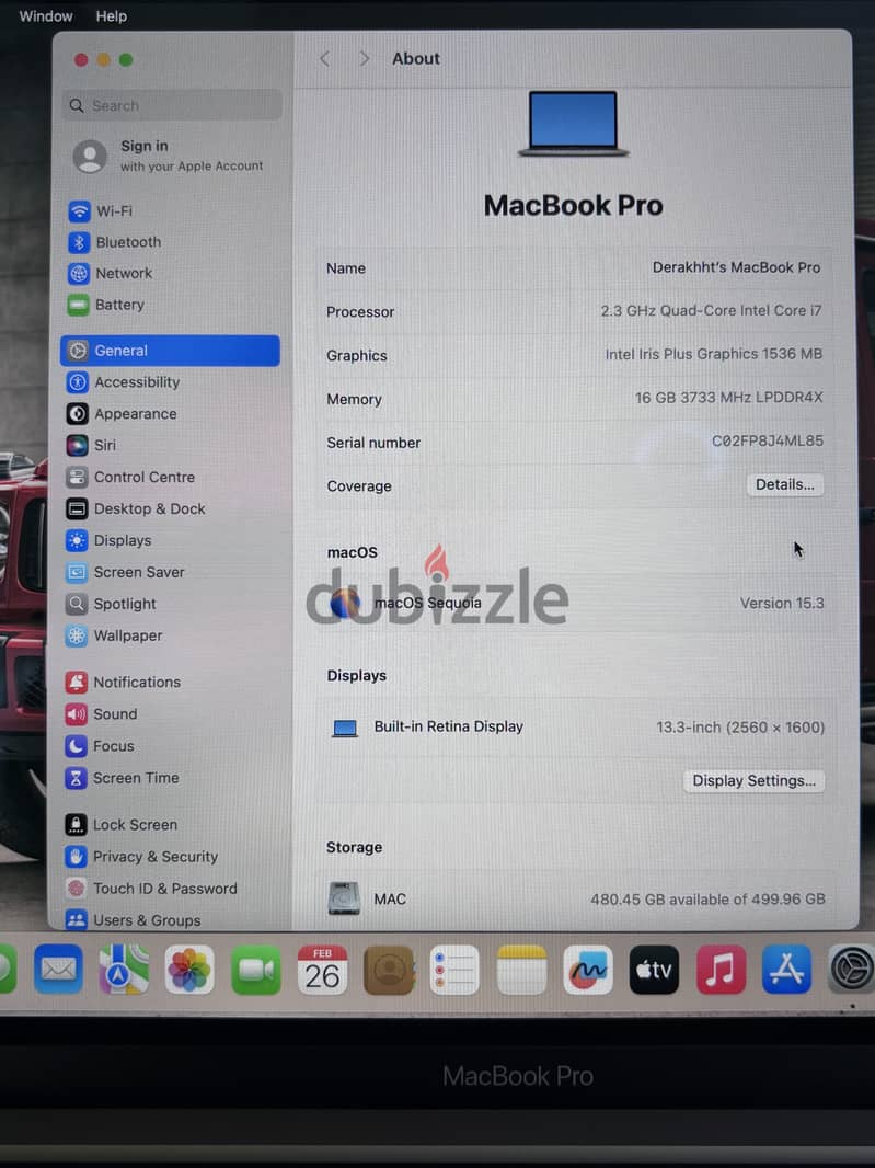 Macbook pro 2020 i7 16ram 512ssd 13inch 171 cycle 2