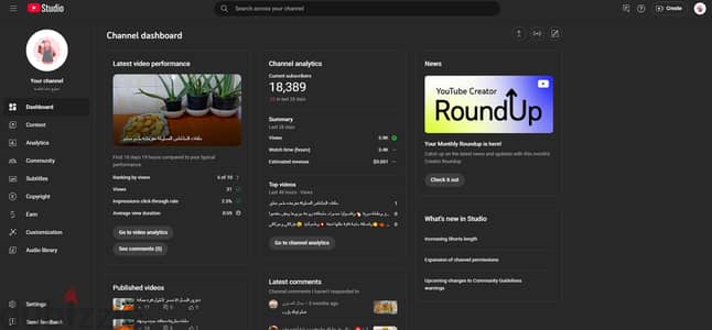 قناة يوتيوب مفعلة الدخل 18 ألف مشترك youtube