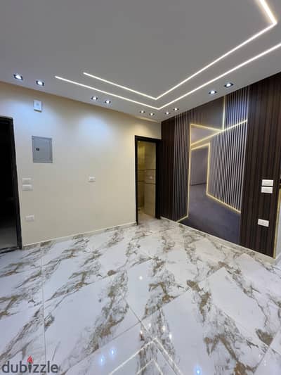 I received a 145 sqm fully finished ultra-super lux apartment in the second district (October), in neighborhood 5, near October 6 University and Al-Ho