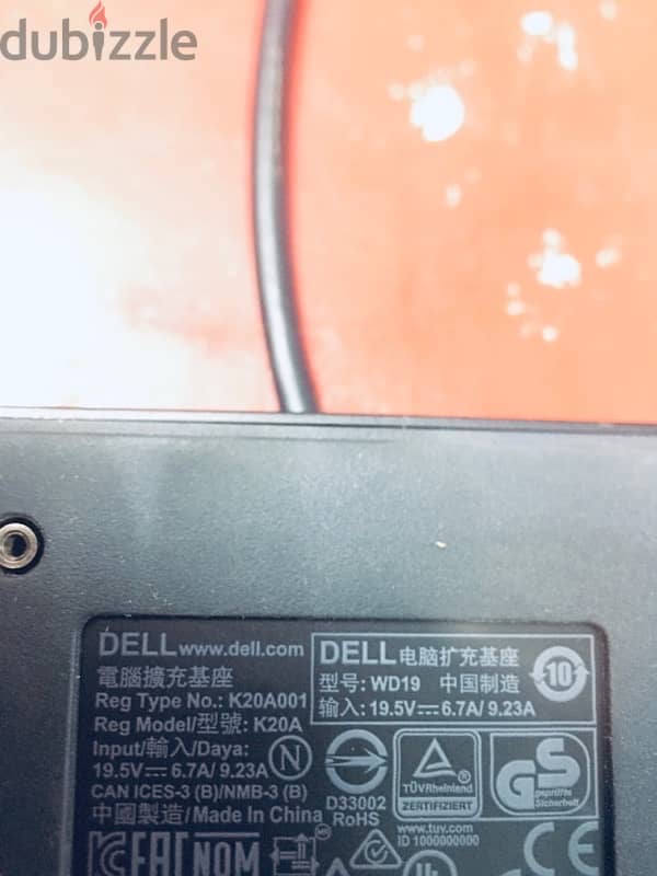 Dell WD19TB Docking Station 19.5V 9.23A K20A001 W/ 240W 3